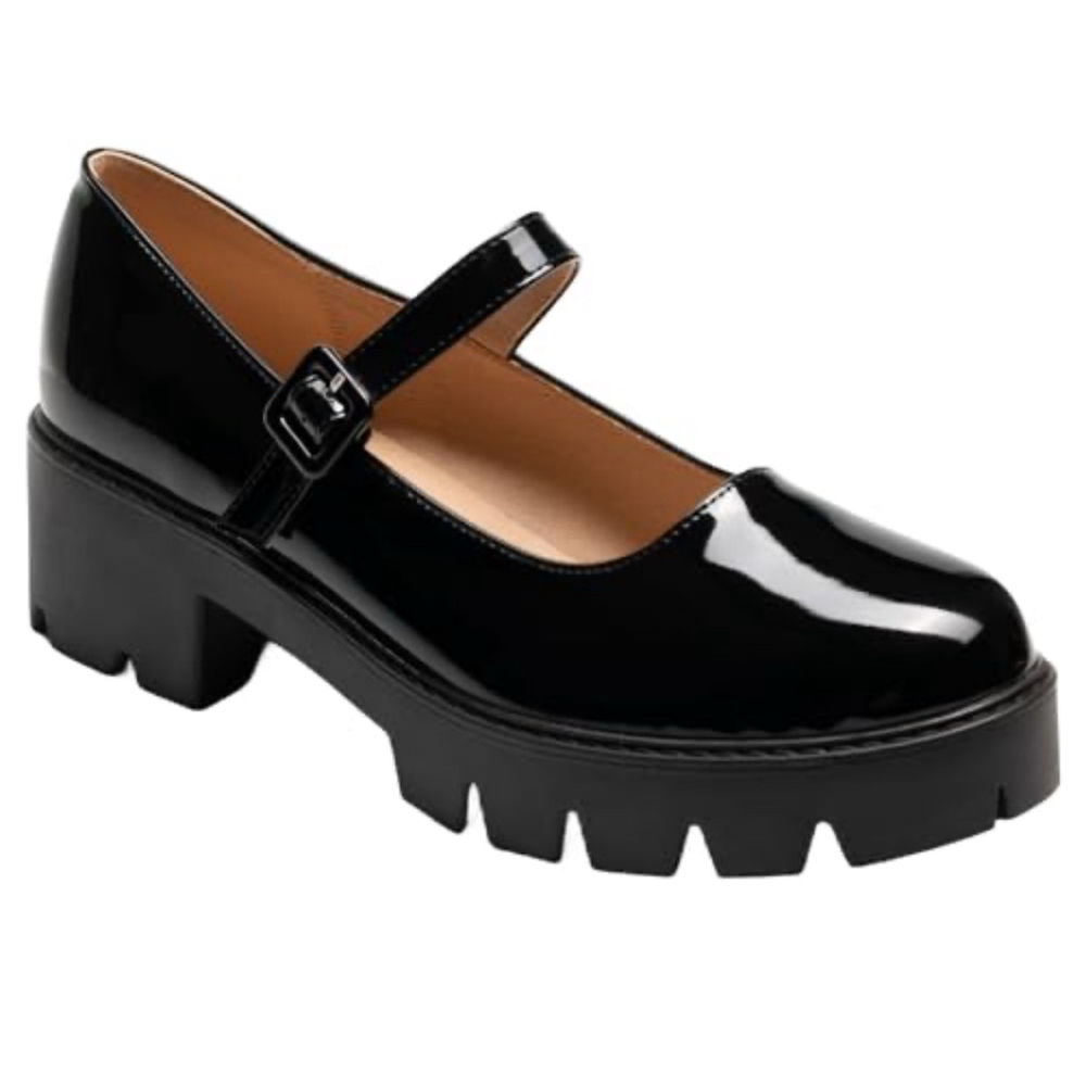 Mary Janes Mua New Black Patent Lug Platform Shoes US 9 Size 40